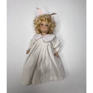 Porcelain Bisque Doll 6" Jointed Arms & Legs White Dress & Bloomers Blond Hair